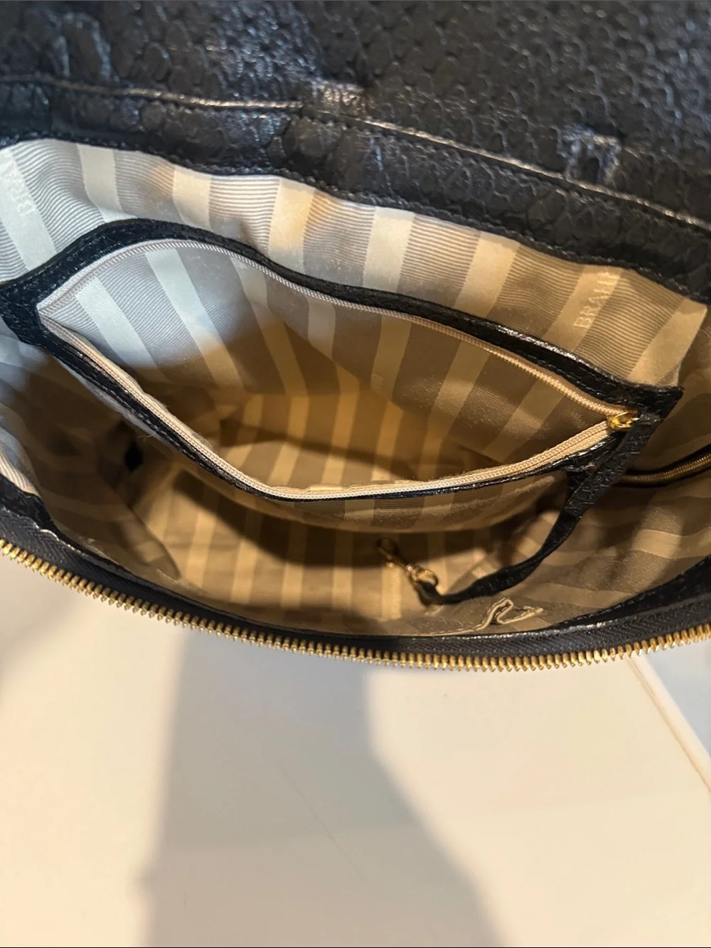 Brahmin Black Textured One Of A Kind Vintage Backpack with Gold Hardware
